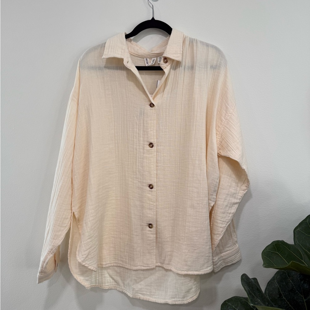 Roxy Cream Lightweight Gauze Button-Up